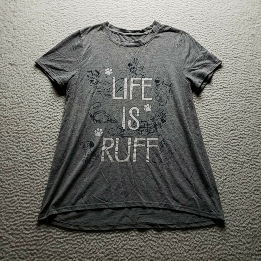 Disney Parks Shirt Womens M Gray Crew Neck Short Sleeve Life Is Ruff Dog Top